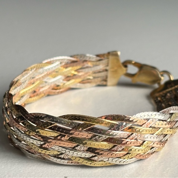 Vintage Sterling silver & Gold Plate Woven Braided Milor Italy Bracelet - Picture 6 of 15